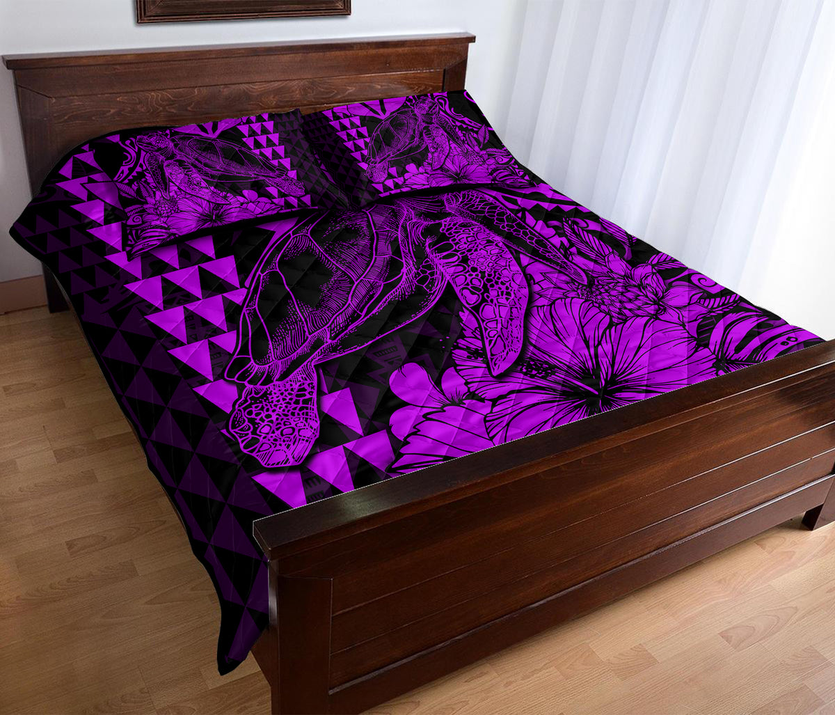 Hawaii Sea Turtle Quilt Bed Set Polynesia Kakau with Kanaka Maoli Purple LT9 - Polynesian Pride