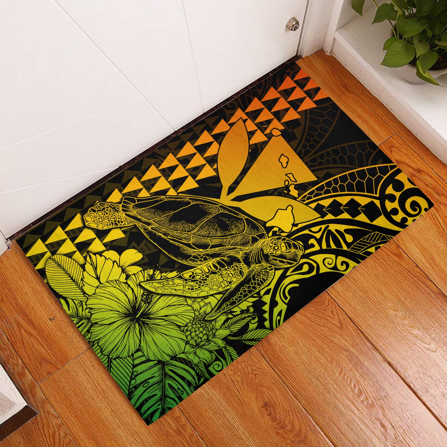 Hawaii Sea Turtle Door Mats Polynesia Kakau with Kanaka Maoli Reggae LT9 Reggae - Polynesian Pride