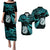 Couples Matching Hawaiian Outfits Matariki New Zealand Puletasi Dress and Hawaiian Shirt Manaia with Paua Shell - Aqua LT9 Aqua - Polynesian Pride