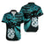 Couples Matching Hawaiian Outfits Matariki New Zealand Puletasi Dress and Hawaiian Shirt Manaia with Paua Shell - Aqua LT9 - Polynesian Pride