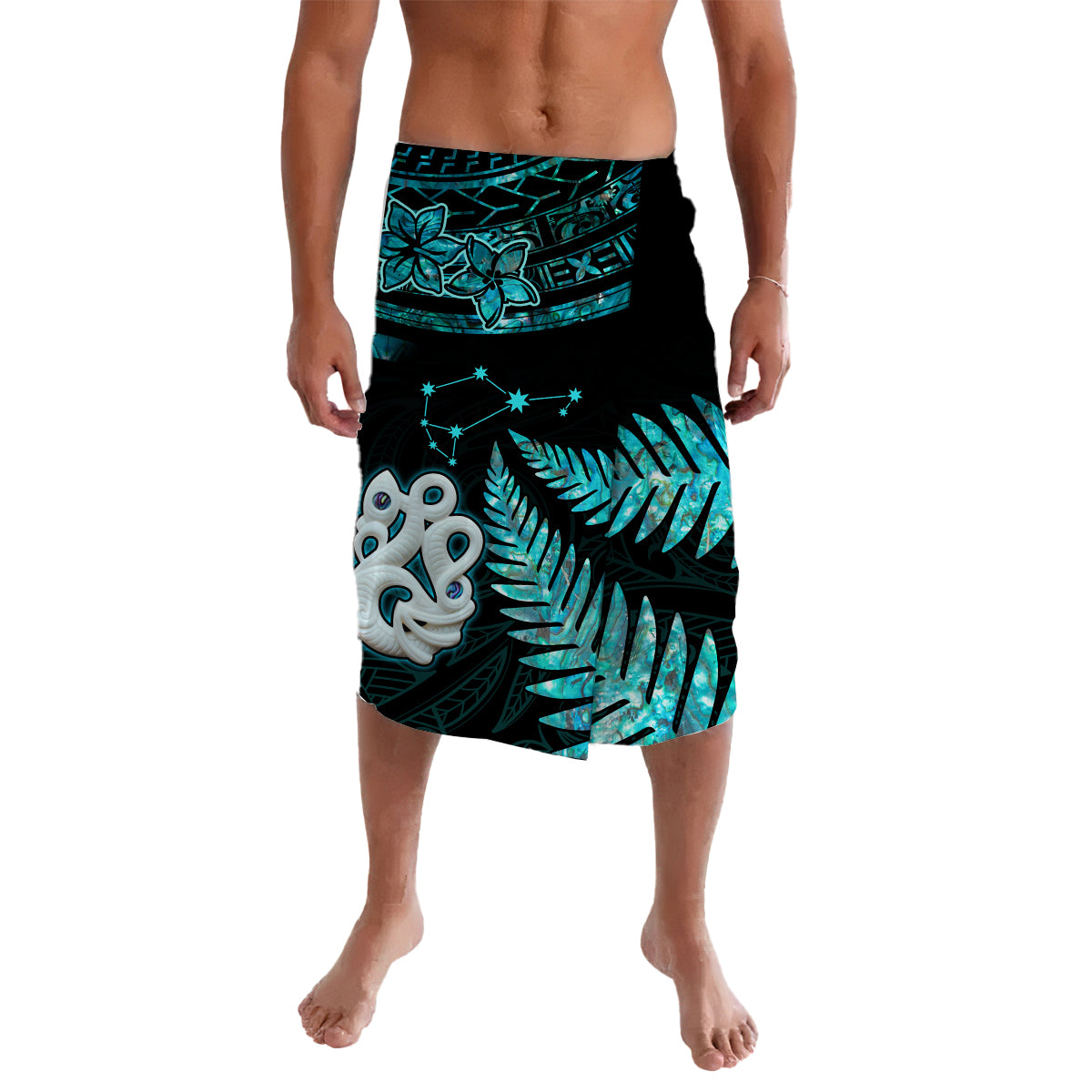 Matariki New Zealand Lavalava Manaia with Paua Shell Aqua LT9 Aqua - Polynesian Pride