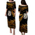 Couples Matching Hawaiian Outfits Matariki New Zealand Puletasi Dress and Hawaiian Shirt Manaia with Paua Shell - Gold LT9 - Polynesian Pride