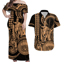 Hawaii Couple Outfit Ideas King Kamehameha Day Matching Dress and Hawaiian Shirt Paradise of the Pacific Tribal Kakau with Kanaka Maoli Nude LT9 Nude - Polynesian Pride