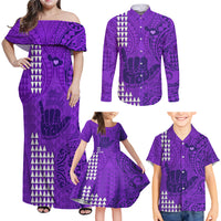 Strong Maui Family Matching Off Shoulder Maxi Dress and Hawaiian Shirt Good Living Hawaii with Shaka Sign Kakau Tribal Purple LT9 - Polynesian Pride