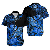Matching Outfit For Couples Hawaii Monk Seal Puletasi Dress and Hawaiian Shirt Polynesian Kakau With Kanaka Blue LT14 - Polynesian Pride