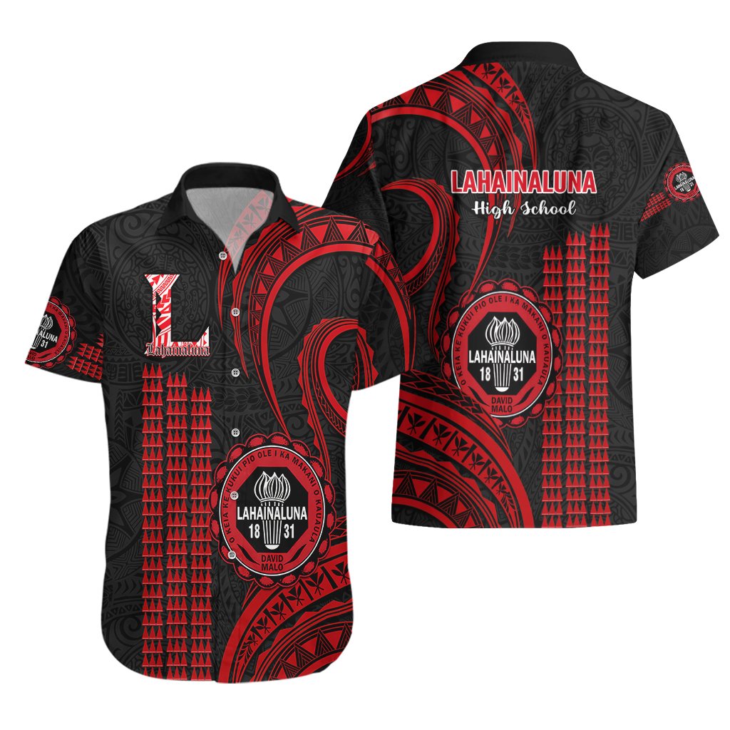 Matching Outfit For Couples Hawaii Lahainaluna High School Puletasi Dress and Hawaiian Shirt Polynesian Kakau Pattern LT14 - Polynesian Pride