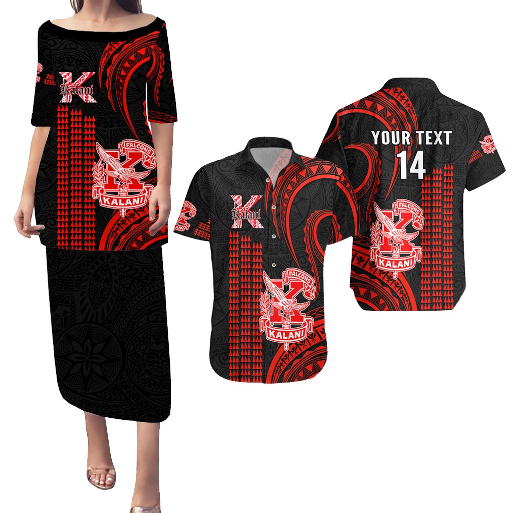 Personalised Matching Outfit For Couples Hawaii Kalani High School Puletasi Dress and Hawaiian Shirt Polynesian Kakau Pattern LT14 Red - Polynesian Pride