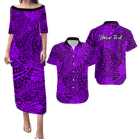 Personalised Hawaii Matching Couple Outfits For Vacation Puletasi Dress and Hawaiian Shirt Purple Polynesian Tribal Art LT14 Purple - Polynesian Pride