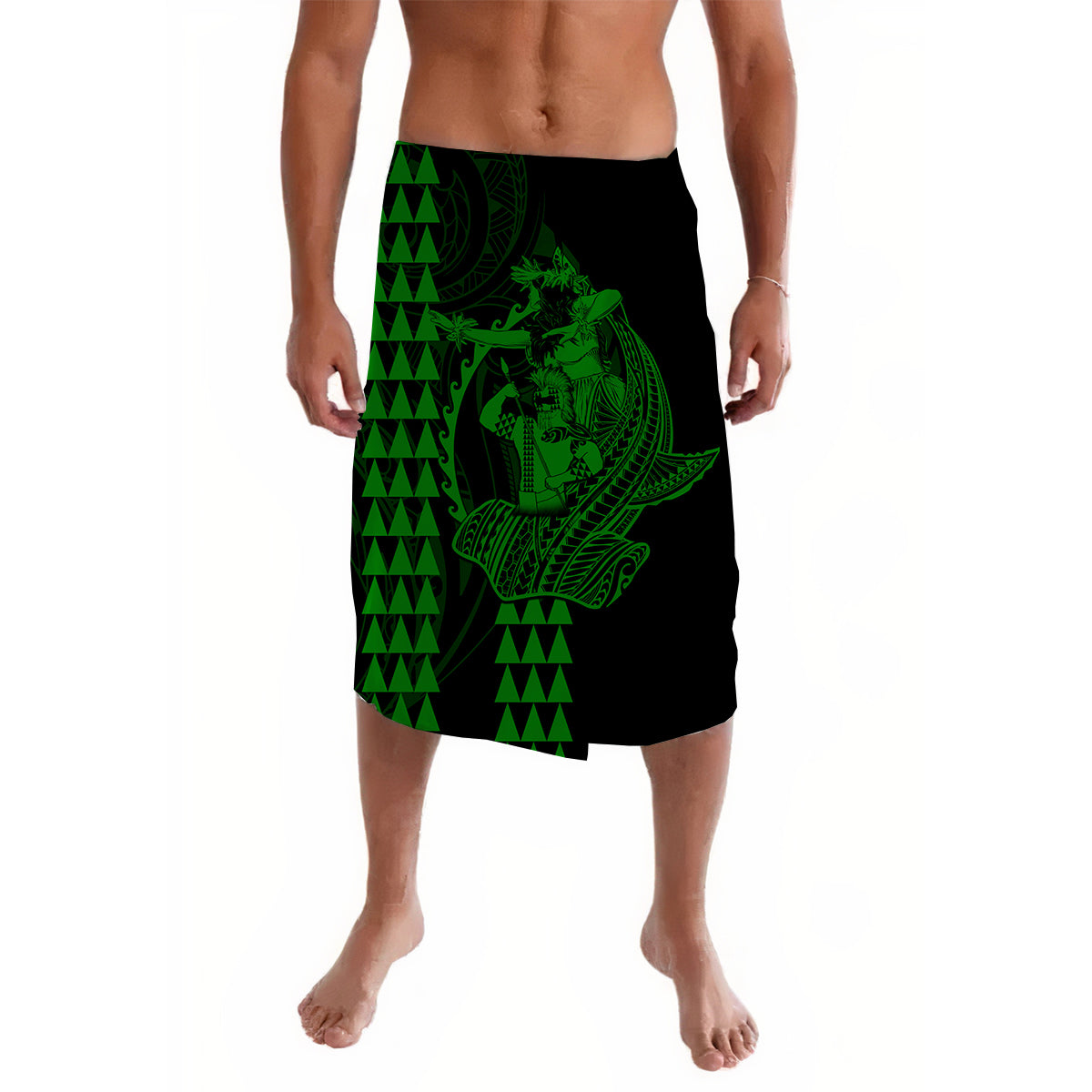 Polynesian Lavalava Hawaiian Warrior and Aloha Girl With Hammerhead Shark Tattoos Green LT6 Lavalava Green - Polynesian Pride