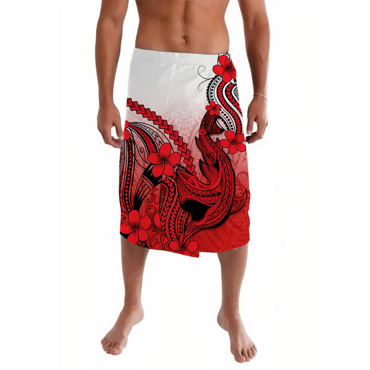 Hawaii Lavalava Polynesian Shark Tattoo With Plumeria Red Gradient LT14 Red - Polynesian Pride