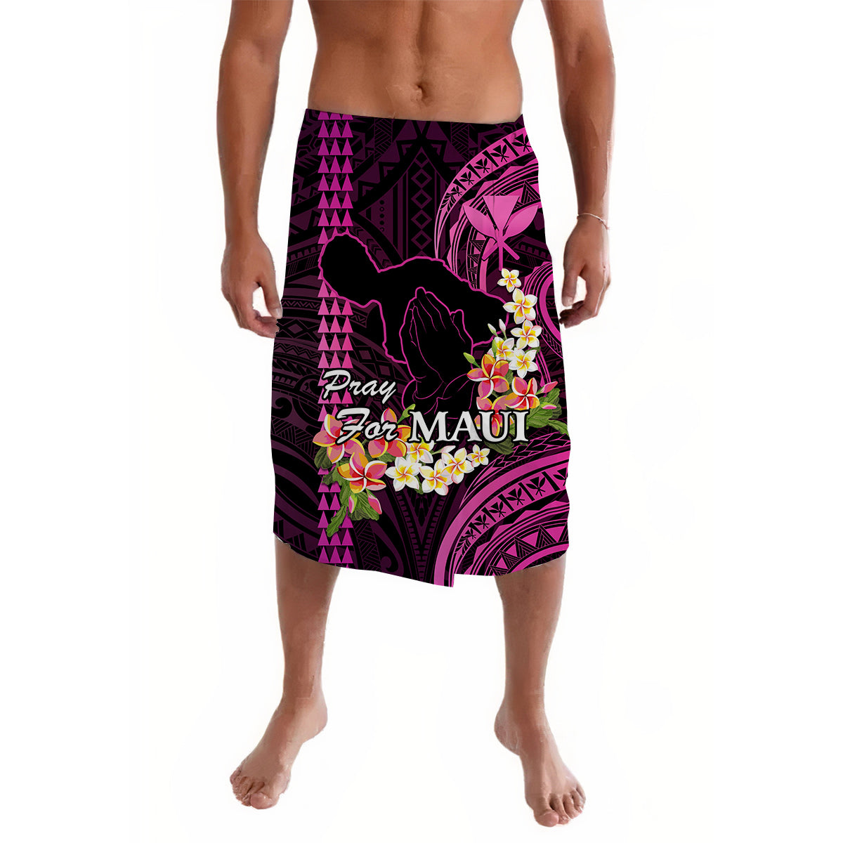 Hawaii Lavalava Pray For Maui Hawaiian Plumeria Be Strong Pink Verison LT14 Pink - Polynesian Pride