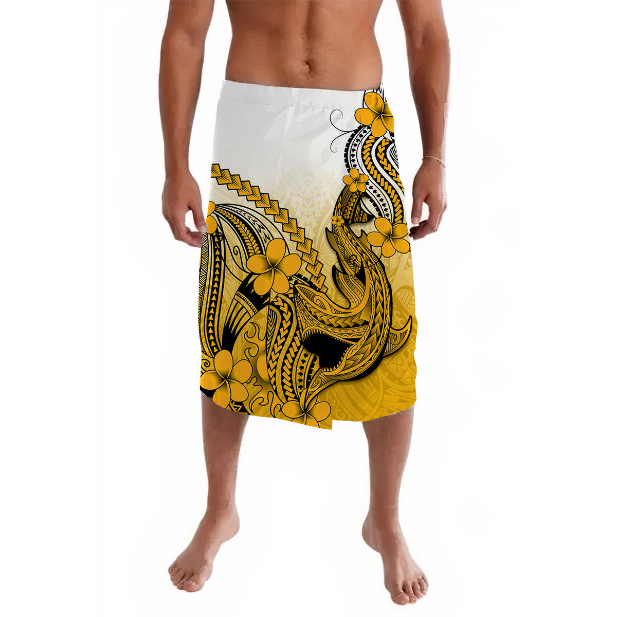 Hawaii Lavalava Polynesian Shark Tattoo With Plumeria Gold Gradient LT14 Gold - Polynesian Pride