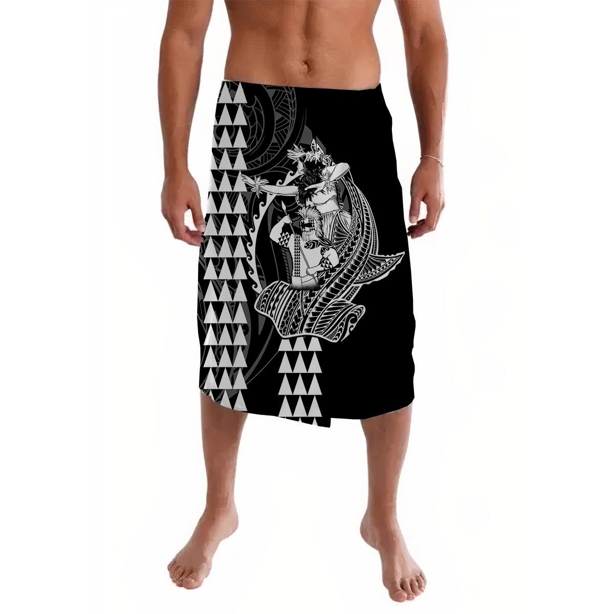 Polynesian Lavalava Hawaiian Warrior and Aloha Girl With Hammerhead Shark Tattoos White LT6 Lavalava White - Polynesian Pride