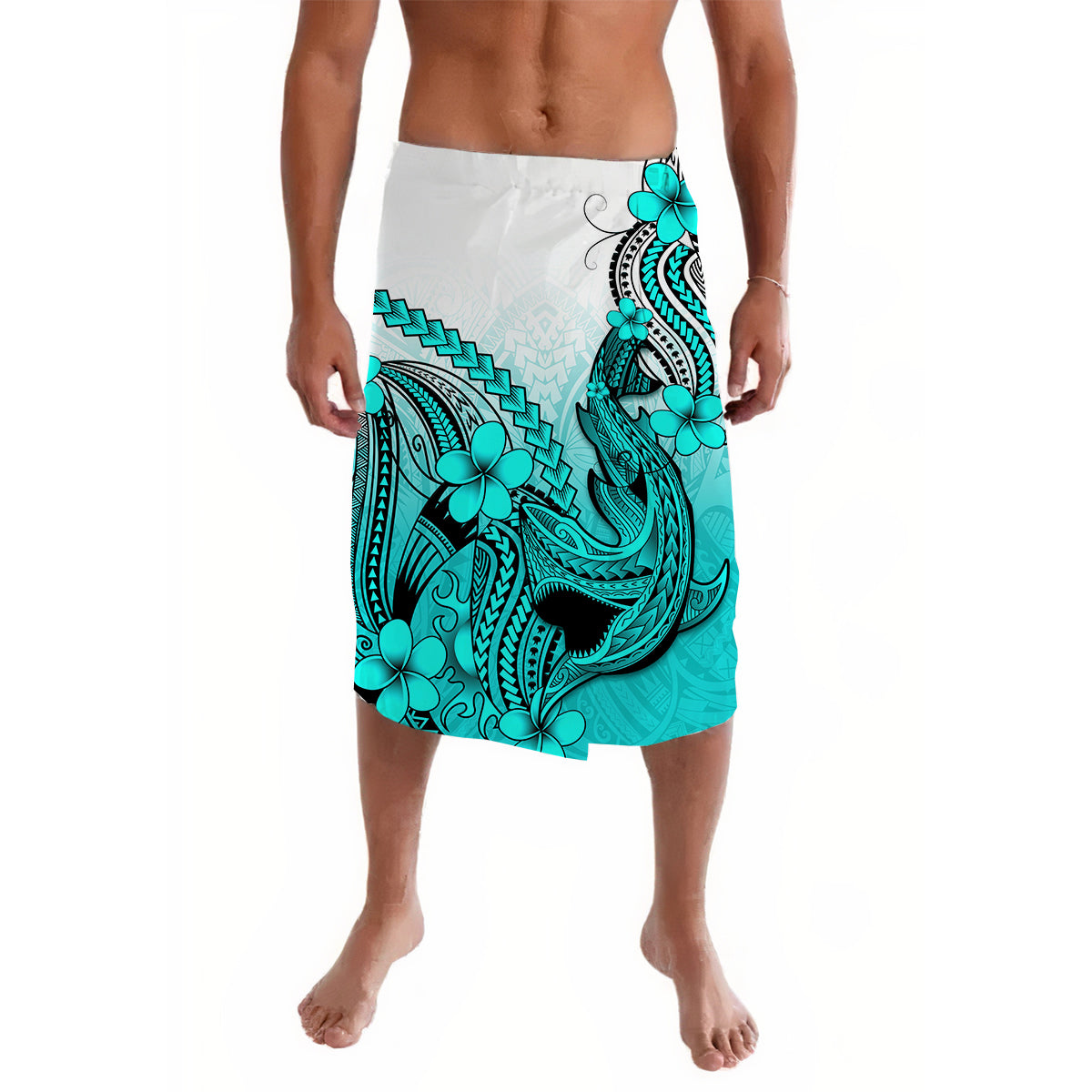 Hawaii Lavalava Polynesian Shark Tattoo With Plumeria Turquoise Gradient LT14 Turquoise - Polynesian Pride