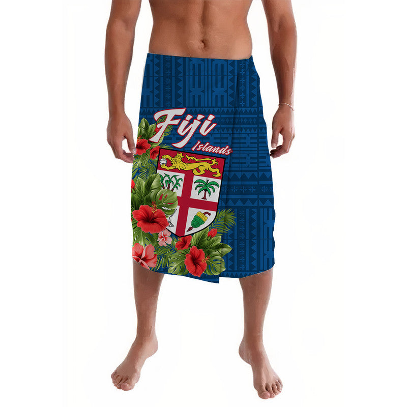 Fiji Islands Lavalava Tropical Flowers and Tapa Pattern LT9 Blue - Polynesian Pride