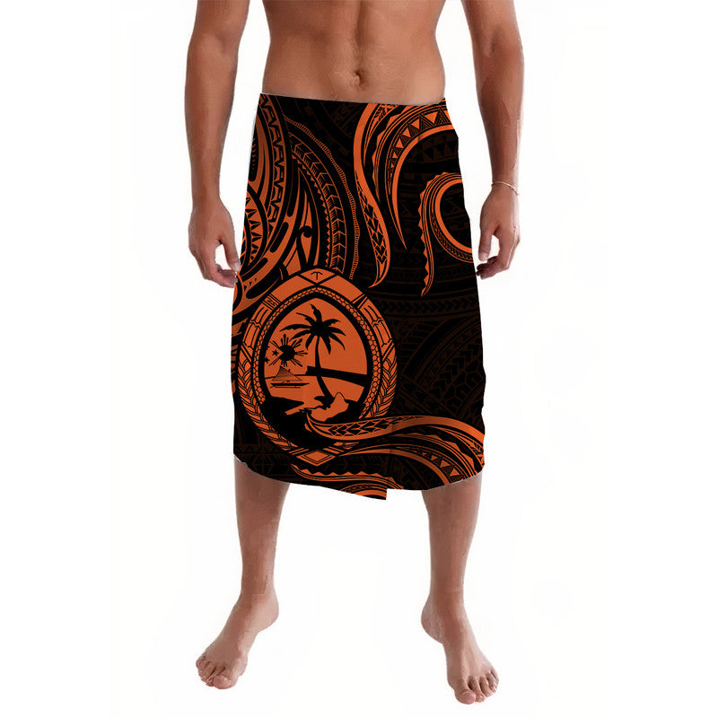 Polynesian Pride Guam With Polynesian Tribal Tattoo and Coat of Arms Lavalava Orange Version LT9 Orange - Polynesian Pride