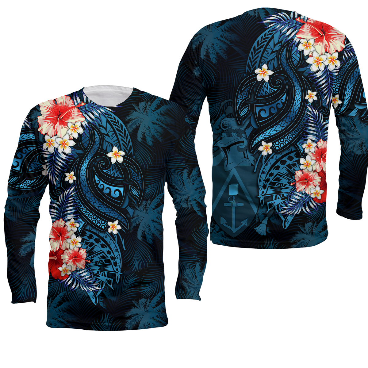 Pitcairn Islands Coconut Tree Turtle Polynesia Long Sleeve Shirt - LT2 Unisex BLUE - Polynesian Pride