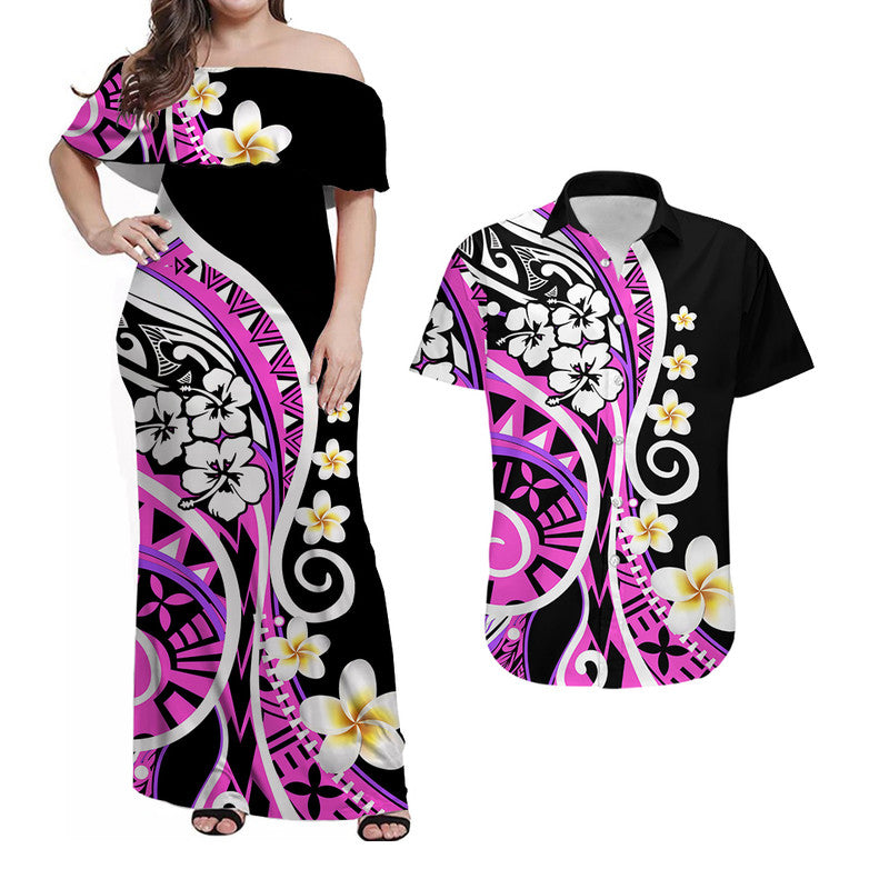 Plumeria Polynesian Matching Dress and Hawaiian Shirt Trending Pink LT6 Pink - Polynesian Pride