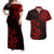 Hawaii Summer Matching Dress and Hawaiian Shirt Mix Polynesian Black Red LT6 Red - Polynesian Pride