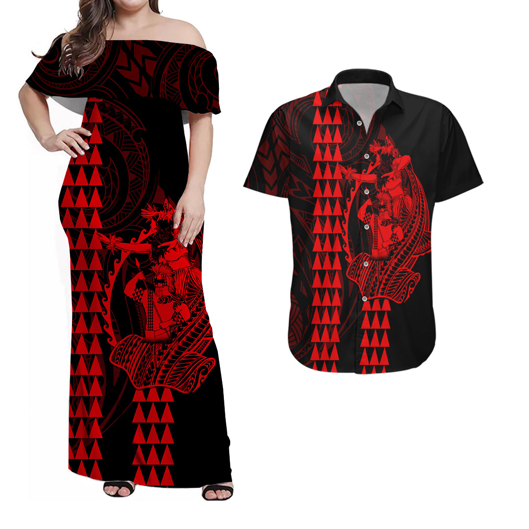 Polynesian Matching Clothes For Couples Hawaiian Warrior and Aloha Girl With Hammerhead Shark Tattoos Red LT6 Red - Polynesian Pride