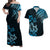 Hawaii Summer Matching Dress and Hawaiian Shirt Mix Polynesian Black Blue LT6 Blue - Polynesian Pride