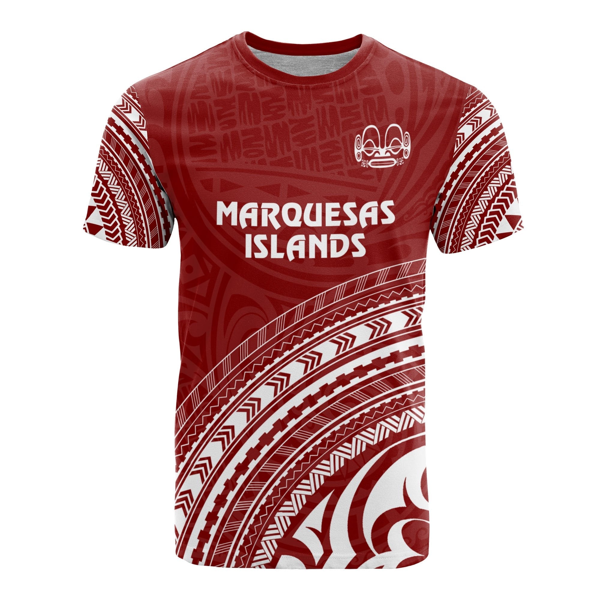 Custom Marquesas Islands All Over T Shirt Marquesas Islands Tiki Face Polynesian Tribal Red Version RLT8 Unisex Red - Polynesian Pride