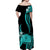 Tokelau Off Shoulder Long Dress Tokelauan Tatau With Badge Turquoise LT14 - Polynesian Pride