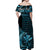 Hawaii Hammerhead Shark Off Shoulder Long Dress Polynesian Kakau With Kanaka Turquoise LT14 - Polynesian Pride