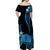 Tokelau Off Shoulder Long Dress Tokelauan Tatau With Badge Blue LT14 - Polynesian Pride