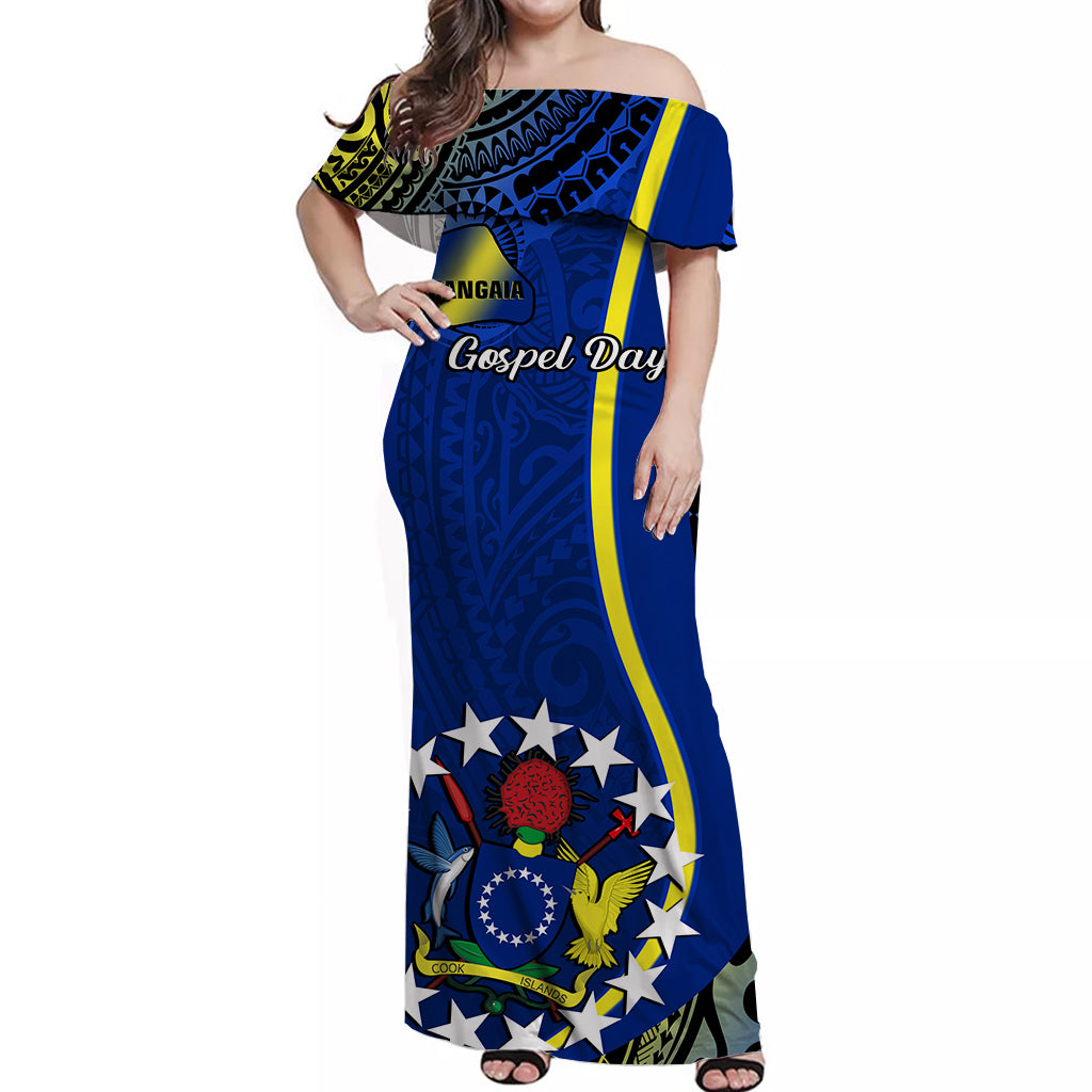 Personalised June 15 Mangaia Gospel Day Cook Islands Off Shoulder Long Dress Blue Version LT14 Women Blue - Polynesian Pride