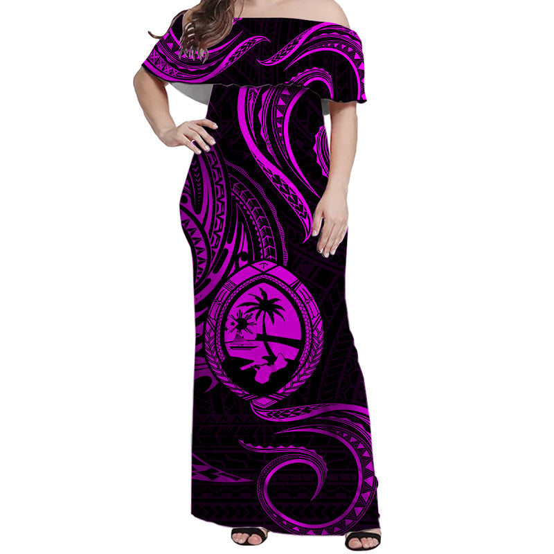 Polynesian Matching Dress and Hawaiian Shirt Guam Coat of Arms with Polynesian Tribal Tattoo Purple Version LT9 - Polynesian Pride