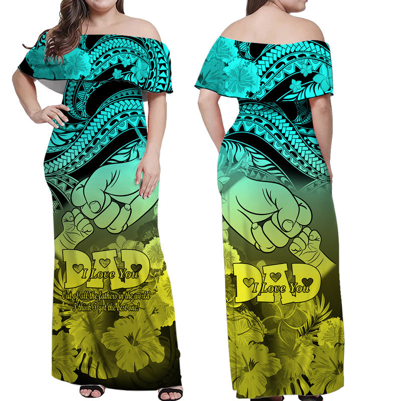 Polyneisian Pride Happy Father Day Off Shoulder Long Dress I Love You Dad - Polynesian Tribal Gradient 1 LT9 Women Gradient - Polynesian Pride