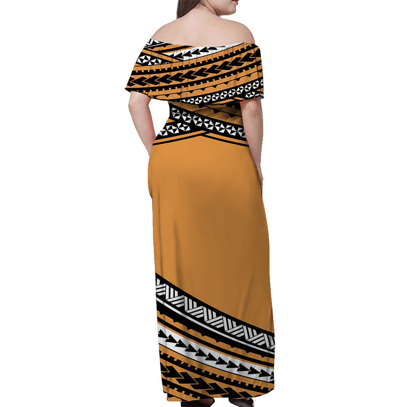 Polynesian Off Shoulders Long Dress Simple Gold No.1 LT6 - Polynesian Pride