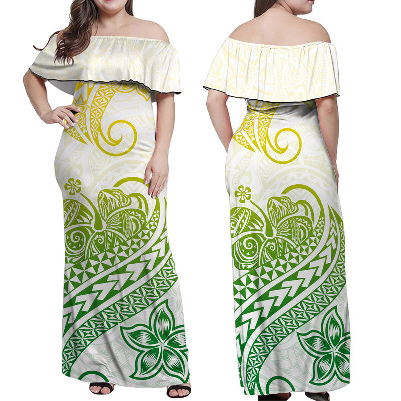 Polynesian Tribal Tattoo Retro Off Shoulder Long Dress Gradient 01 Screen Color LT9 Women Gradient - Polynesian Pride