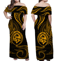 Polynesian Matching Dress and Hawaiian Shirt Guam Coat of Arms with Polynesian Tribal Tattoo Gold Version LT9 - Polynesian Pride