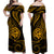 Polynesian Pride Guam With Polynesian Tribal Tattoo and Coat of Arms Off Shoulder Long Dress Gold Version LT9 Women Gold - Polynesian Pride