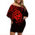 Polynesian Pride Guam With Polynesian Tribal Tattoo and Coat of Arms Off Shoulder Short Dress Red Version LT9 - Polynesian Pride