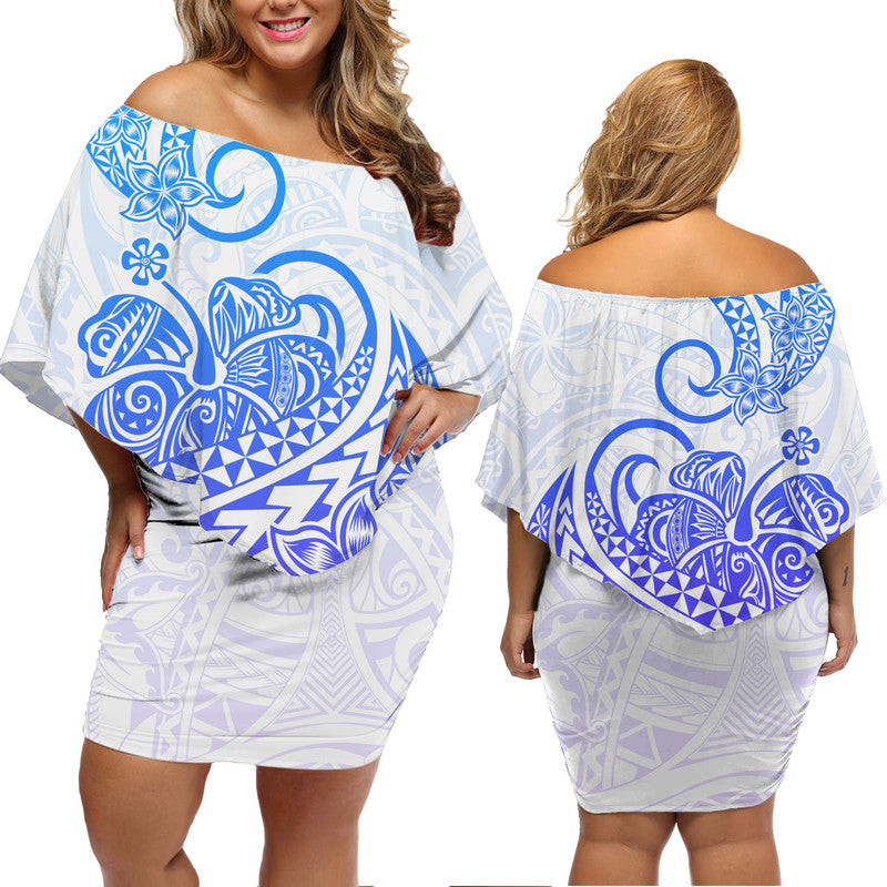 Polynesian Tribal Tattoo Retro Off Shoulder Short Dress Gradient 04 Screen Color LT9 Women Gradient - Polynesian Pride