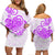 Polynesian Tribal Tattoo Retro Off Shoulder Short Dress Purple Screen Color LT9 Women Purple - Polynesian Pride