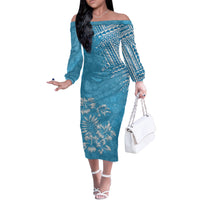 Hawaii Summer Couples Matching Outfits Combo Long Sleeve Dress Mix Polynesian Light Blue LT6 - Polynesian Pride