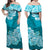 Polynesian Floral Tribal Off Shoulder Long Dress Teal LT9 - Polynesian Pride