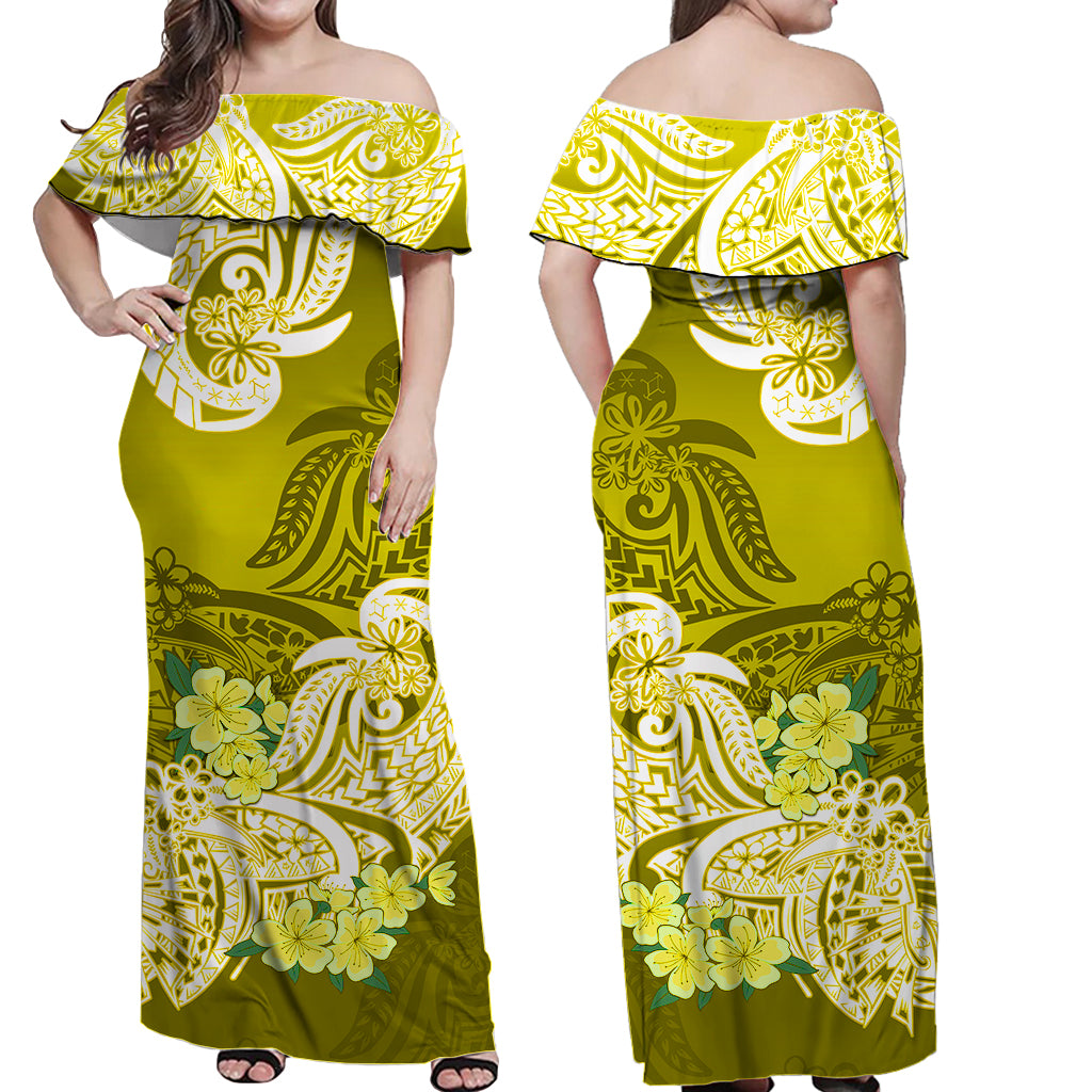 Polynesian Floral Tribal Off Shoulder Long Dress Yellow LT9 - Polynesian Pride