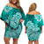 Polynesian Floral Tribal Off Shoulder Short Dress Turquoise LT9 - Polynesian Pride