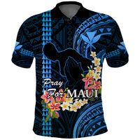 Personalised Hawaii Polo Shirt Pray For Maui Hawaiian Plumeria Pattern Blue Version LT14 Blue - Polynesian Pride