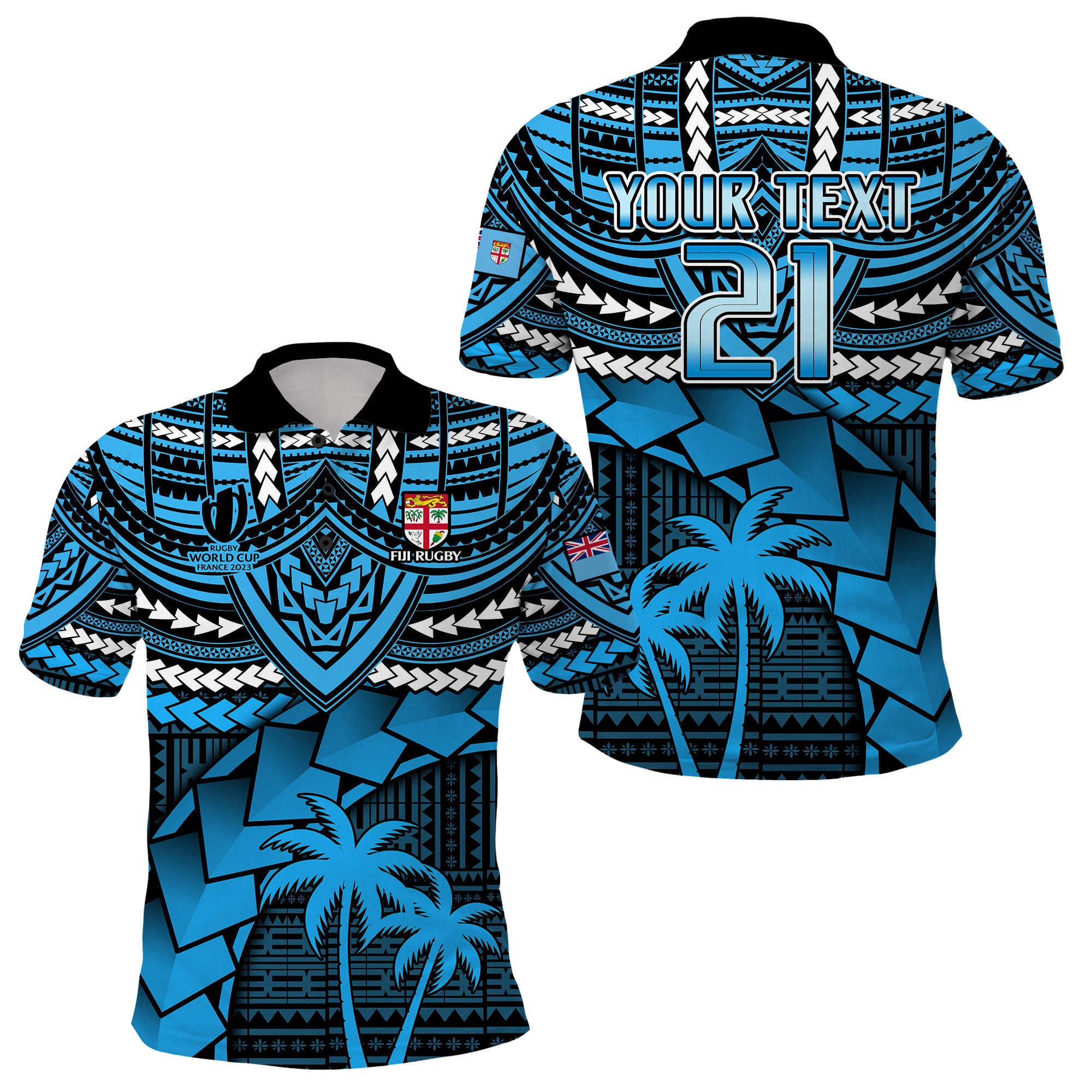 Custom Fiji Rugby Polo Shirt Go Fijian Tapa Arty with World Cup Vibe LT9 Black - Polynesian Pride