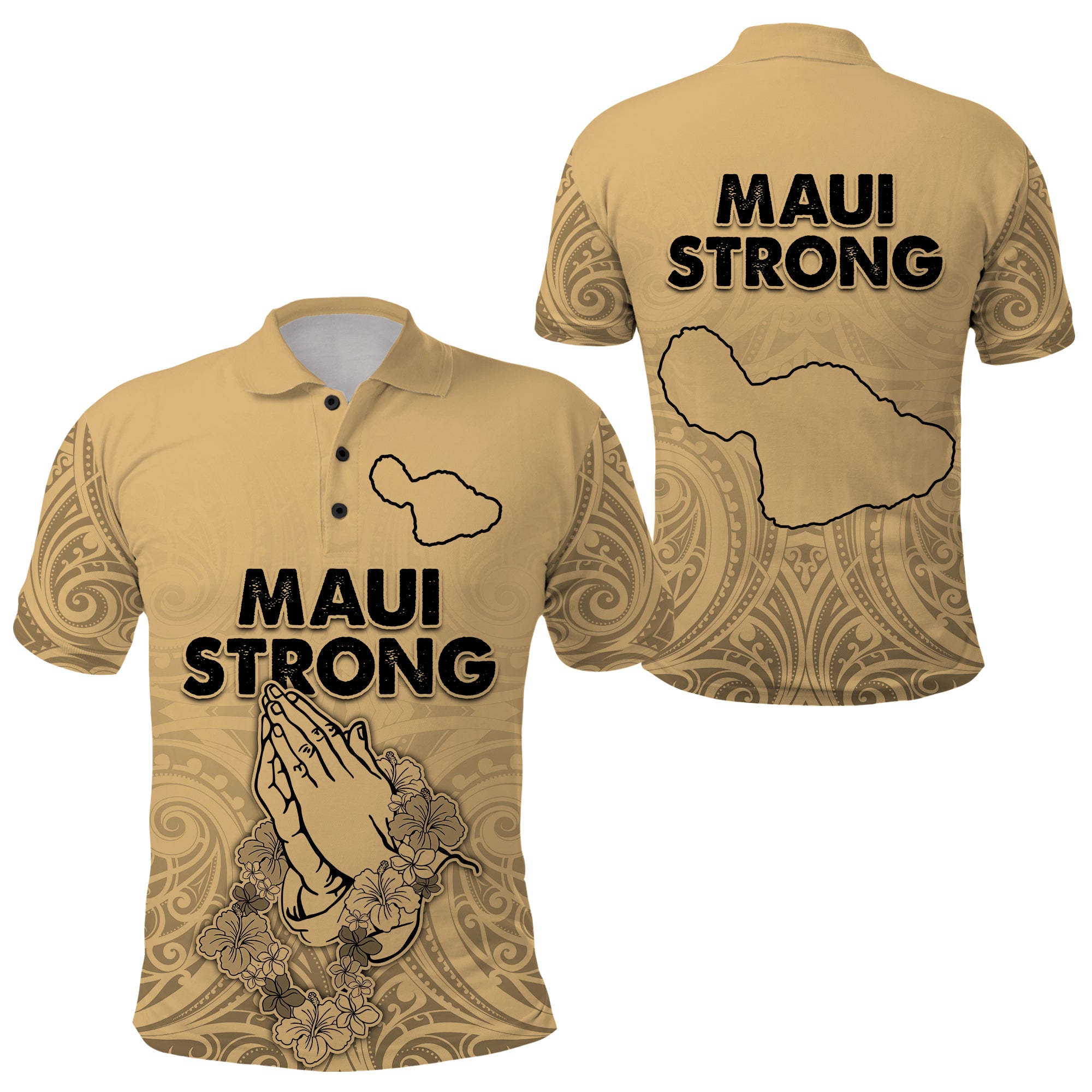 Hawaii Strong Maui Wildfire Polo Shirt No3 LT9 Nude - Polynesian Pride