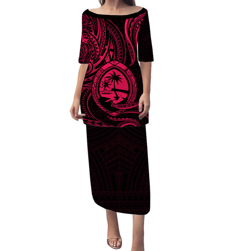 Polynesian Pride Guam With Polynesian Tribal Tattoo and Coat of Arms Puletasi Dress Pink Version LT9 - Polynesian Pride