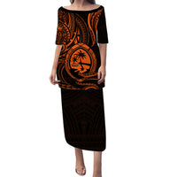 Polynesian Pride Guam With Polynesian Tribal Tattoo and Coat of Arms Puletasi Dress Orange Version LT9 - Polynesian Pride