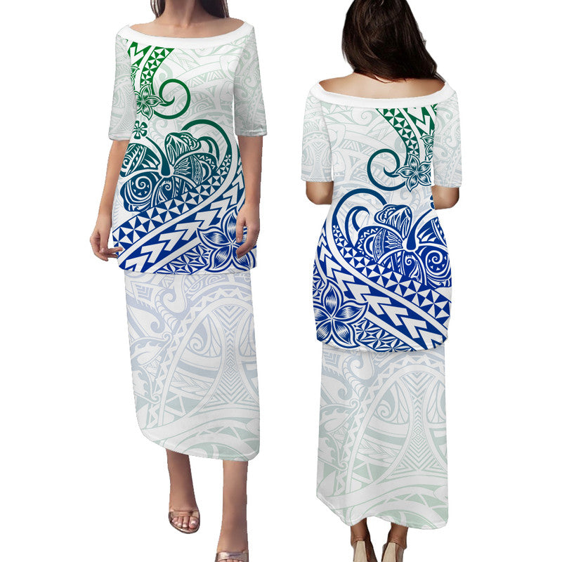 Polynesian Tribal Tattoo Retro Puletasi Dress Gradient 03 Screen Color LT9 Long Dress Gradient - Polynesian Pride