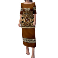 Personalised Tonga Independence Day Puletaha Dress Ngatu Tapa Style LT7 Long Dress Brown - Polynesian Pride